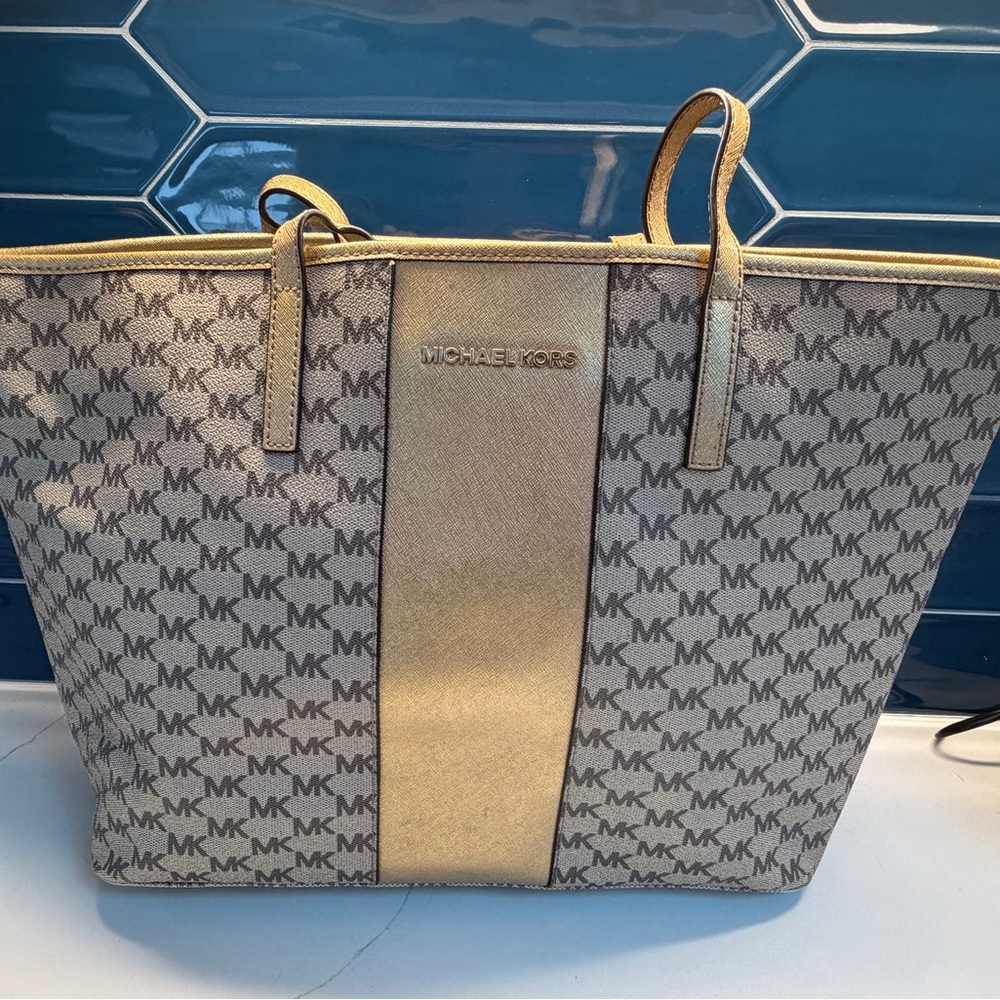 Michael Kors Signature Gold and Tan Tote